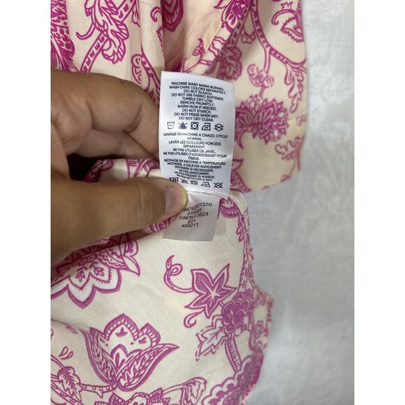 Lands End Button Up Tunic 12 Yellow Pink Floral No Iron Supima - Picture 9 of 12